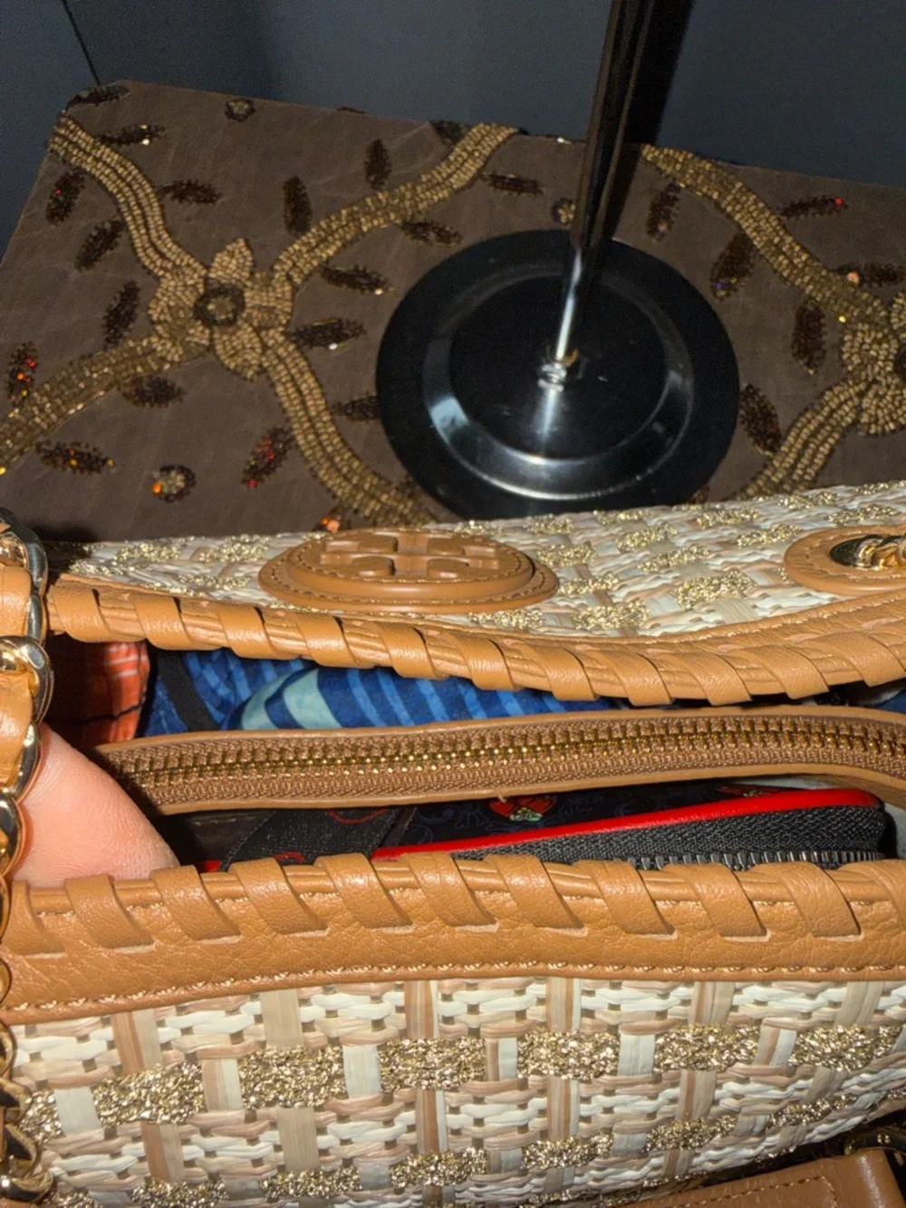 Tory Burch NWOT  tweet Tan and Cream Woven Tote with Chain-Trim Straps - Picture 9 of 17